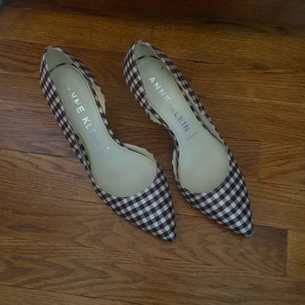 Anne Klein iFlex almond toe 2” comfy pumps in black and white gingham